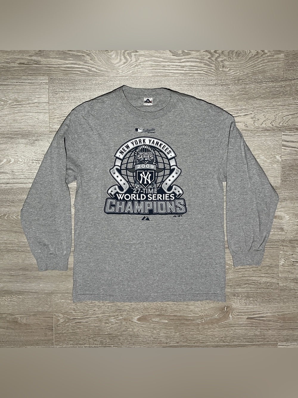 2009 New York Yankees MLB World Series Champions Men’s Grey Long Sleeve Shirt